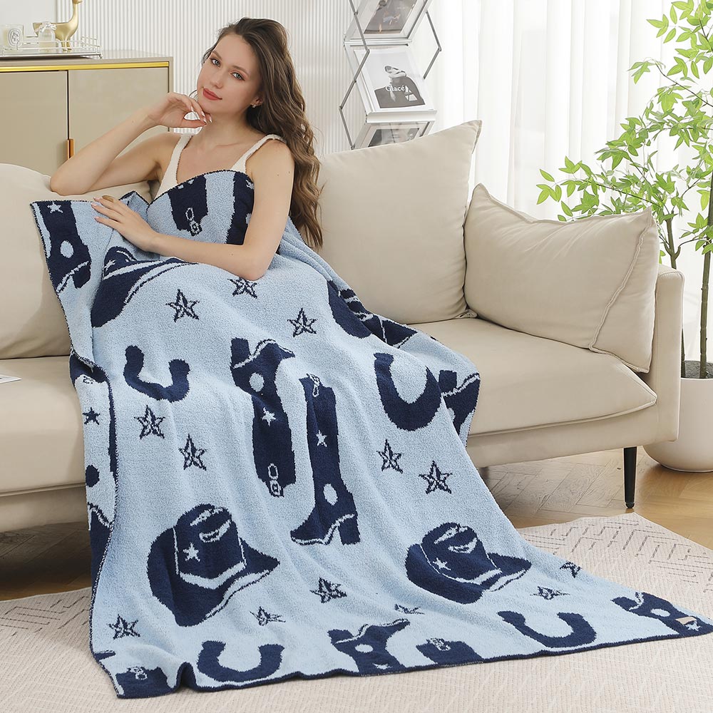 iLLASPARKZ Reversible Cowboy Hat Patterned Throw Blanket