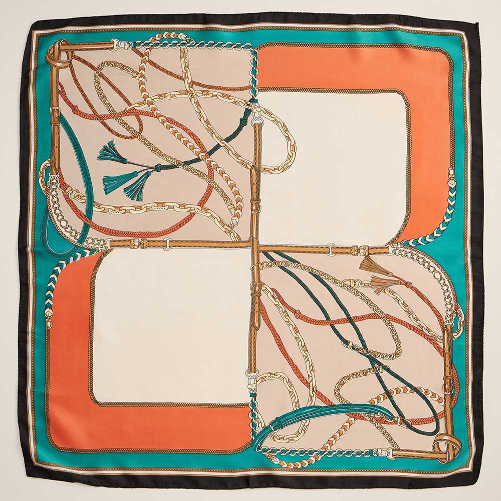 iLLASPARKZ Chain Rope Printed Square Silky Satin Scarf