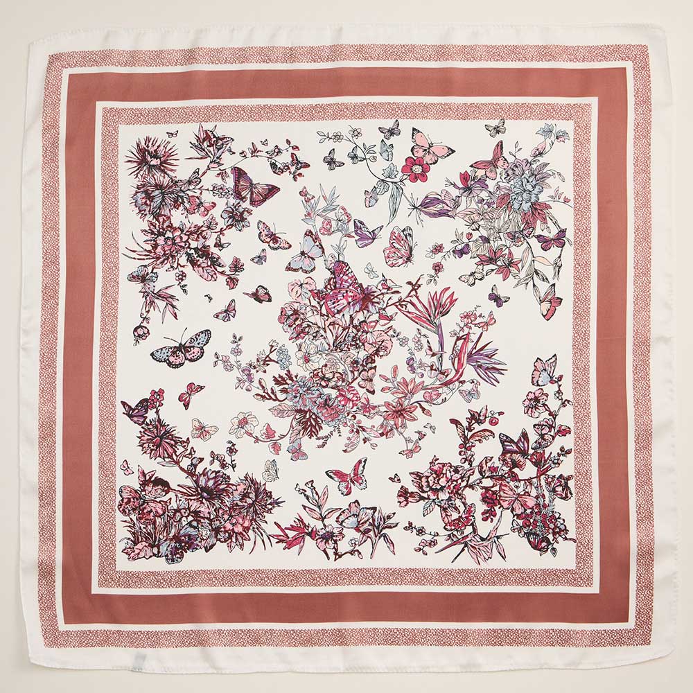 iLLASPARKZ Butterfly Flower Garden Printed Square Silky Satin Scarf