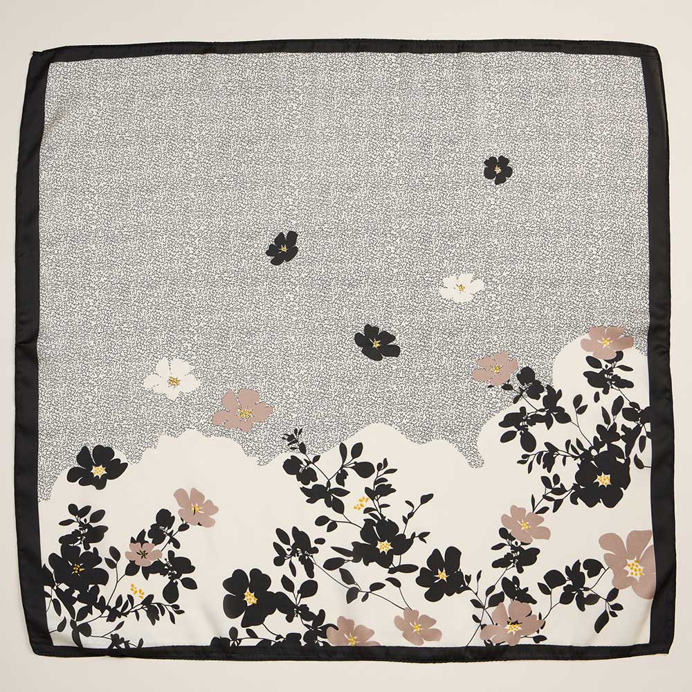iLLASPARKZ Minimal Floral Border Printed Square Silky Satin Scarf
