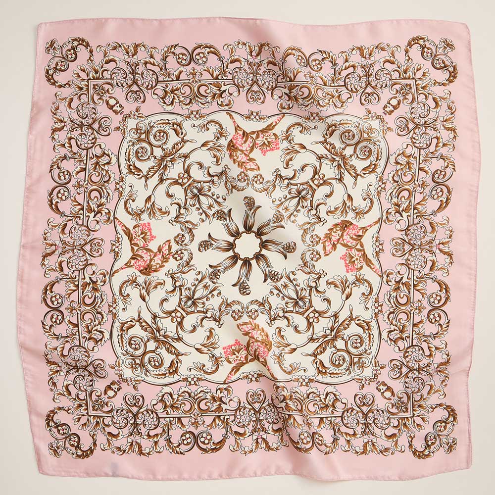 iLLASPARKZ Baroque Scroll Printed Square Silky Satin Scarf