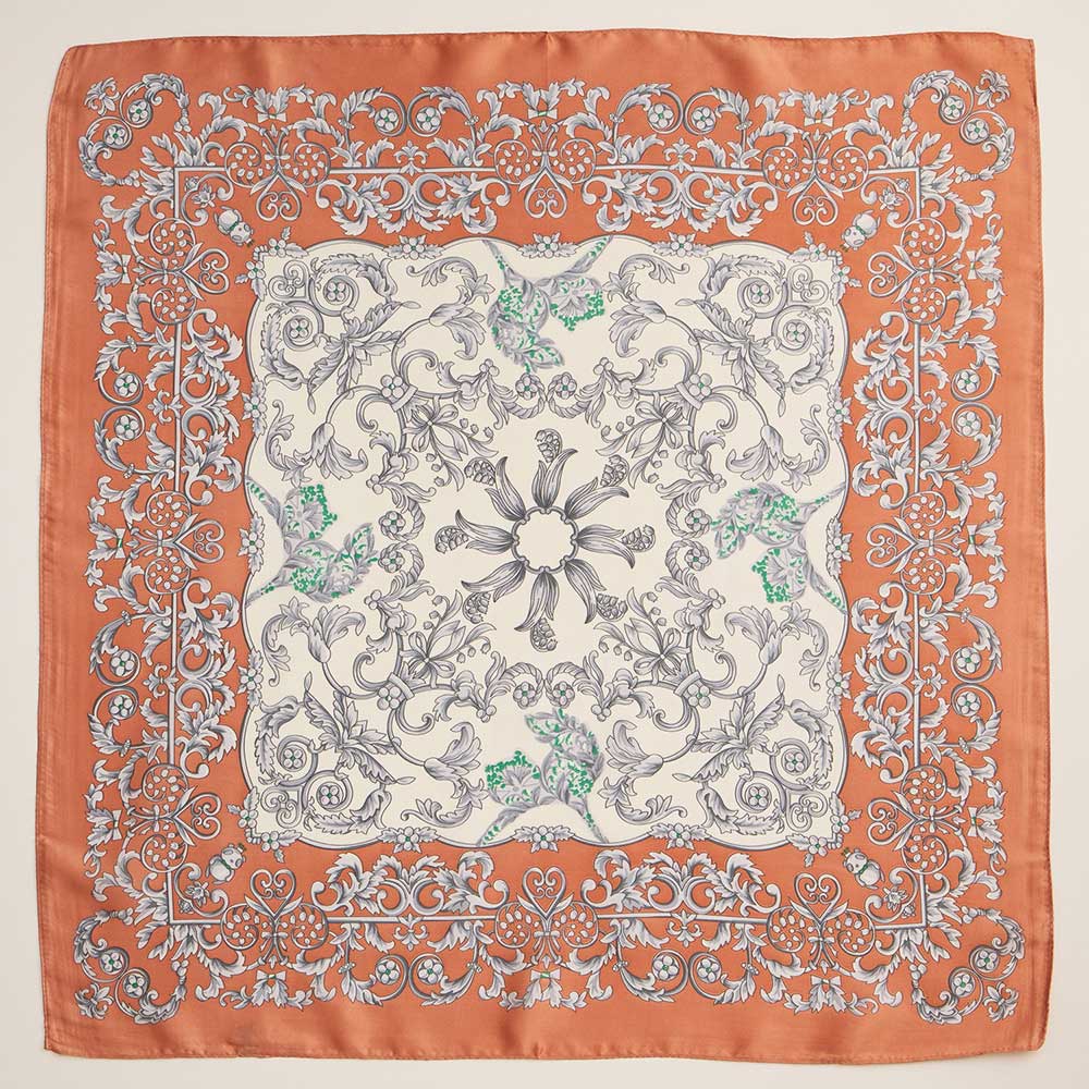 iLLASPARKZ Baroque Scroll Printed Square Silky Satin Scarf