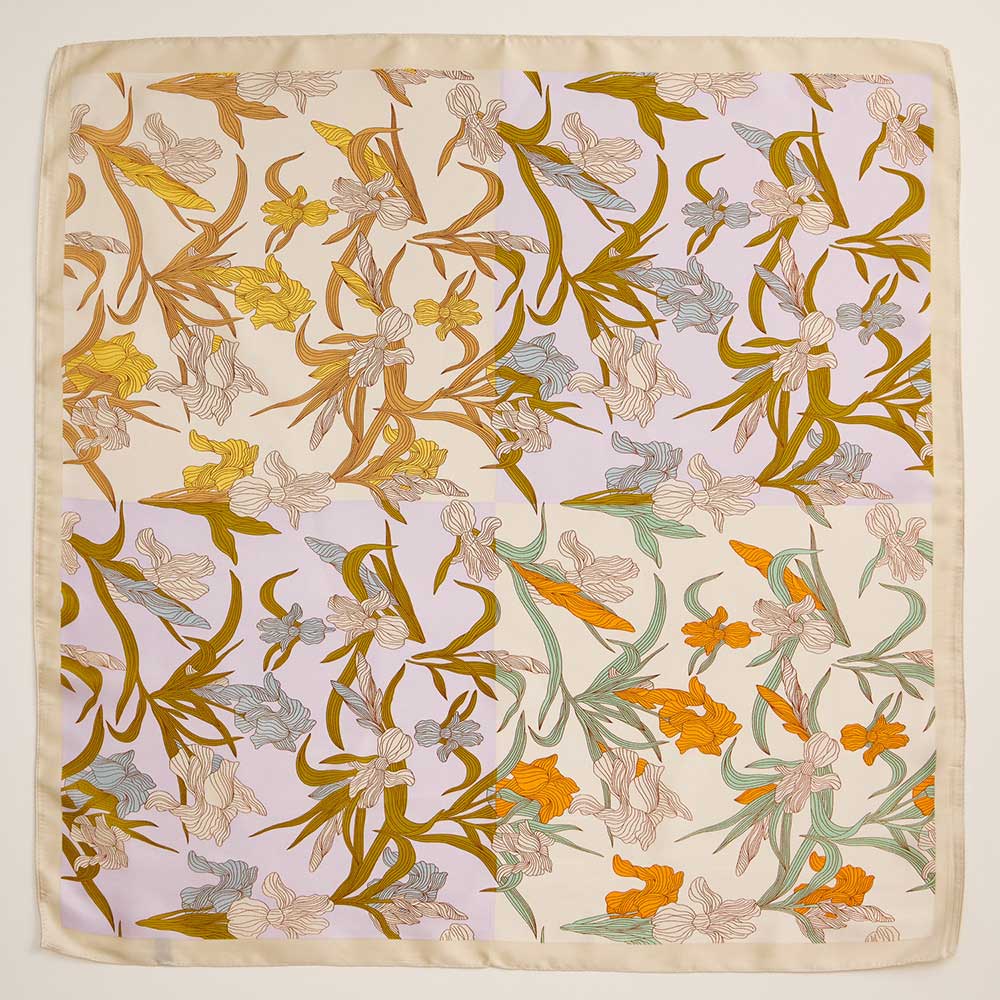 iLLASPARKZ Vintage Iris Floral Printed Square Silky Satin Scarf
