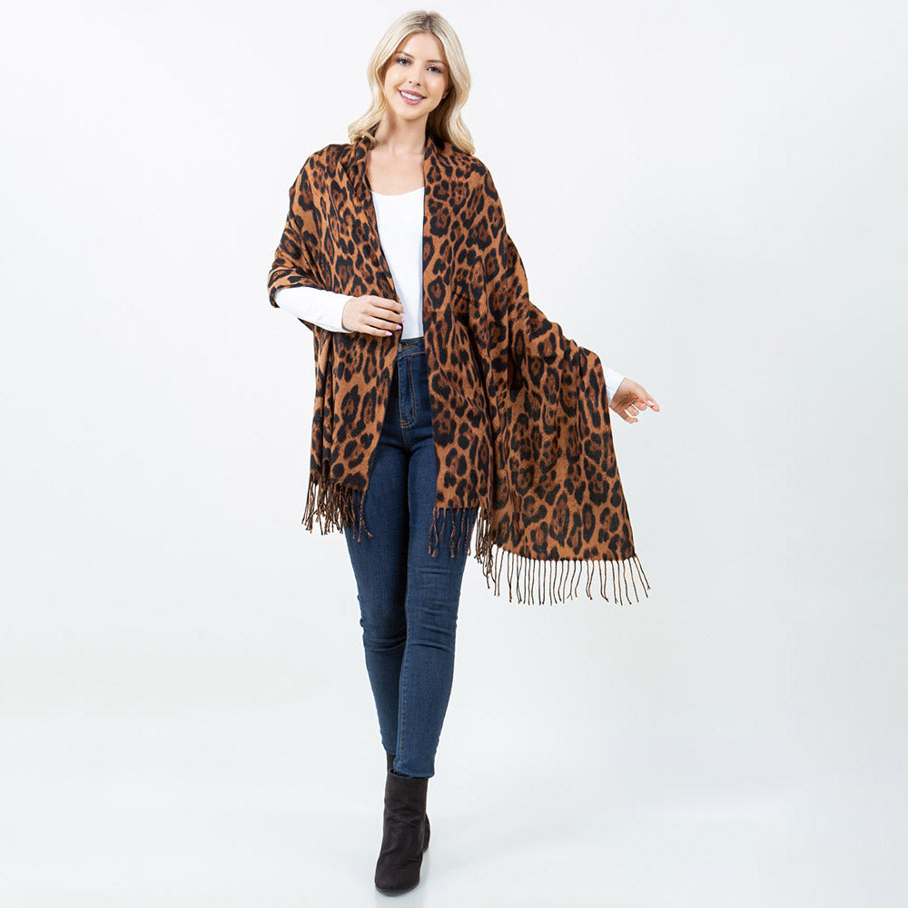 iLLASPARKZ Leopard Print Tassel Trim Shawl Scarf