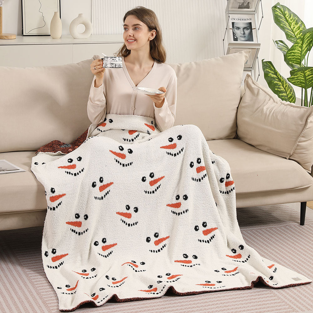 iLLASPARKZ Snowman Face Patterned Reversible Throw Blanket