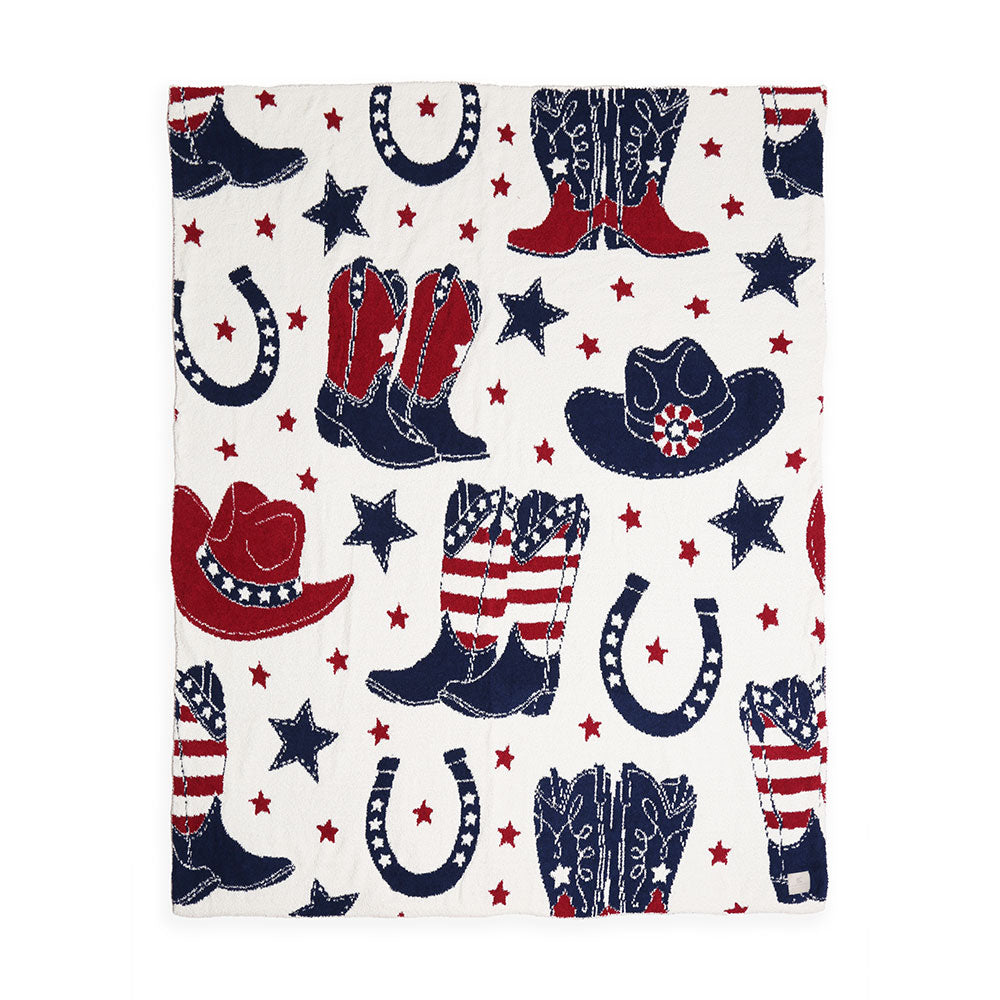 iLLASPARKZ Western American Cowboy Boots Hat Horseshoe Star Patterned Reversible Throw Blanket
