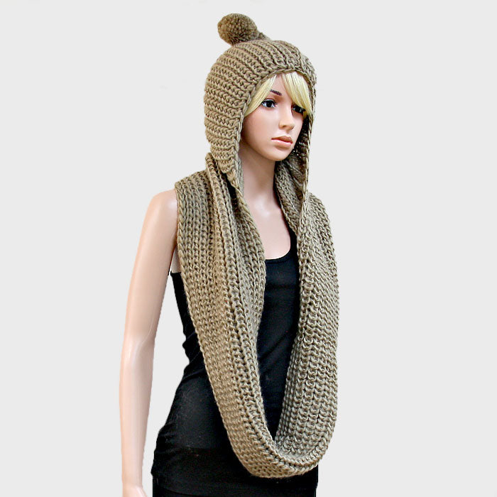 iLLASPARKZ Pom Pom Hooded Knit Infinity Scarf
