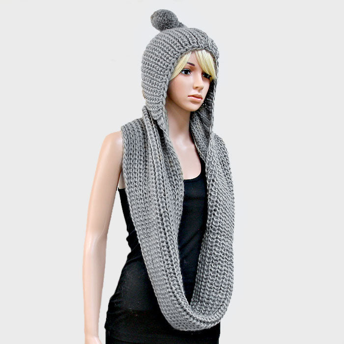 iLLASPARKZ Pom Pom Hooded Knit Infinity Scarf