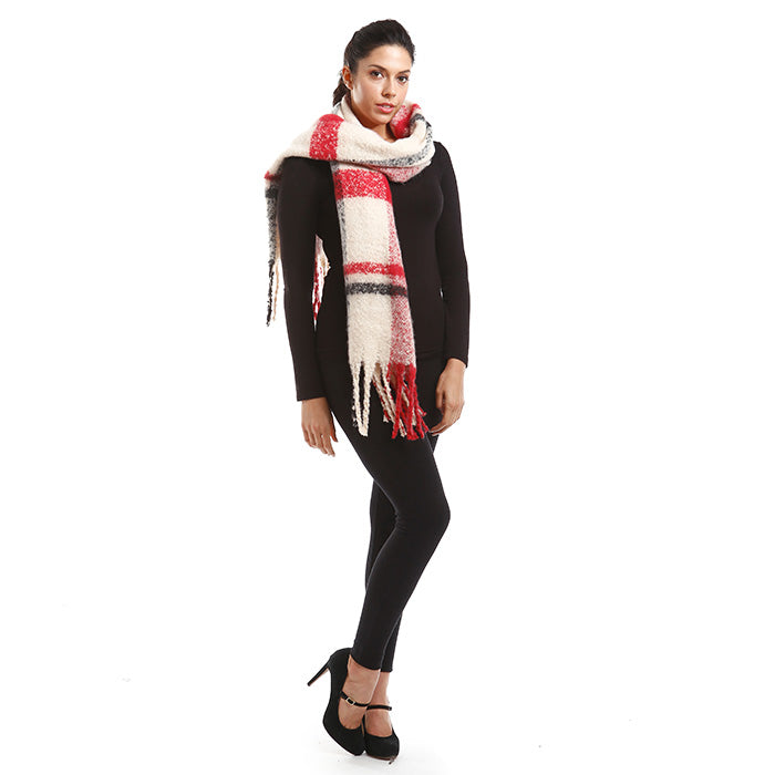 iLLASPARKZ Plaid Boucle Tassel Fringe Oblong Scarf