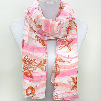 Sea Life Print Polyester Pareo Spring Scarf