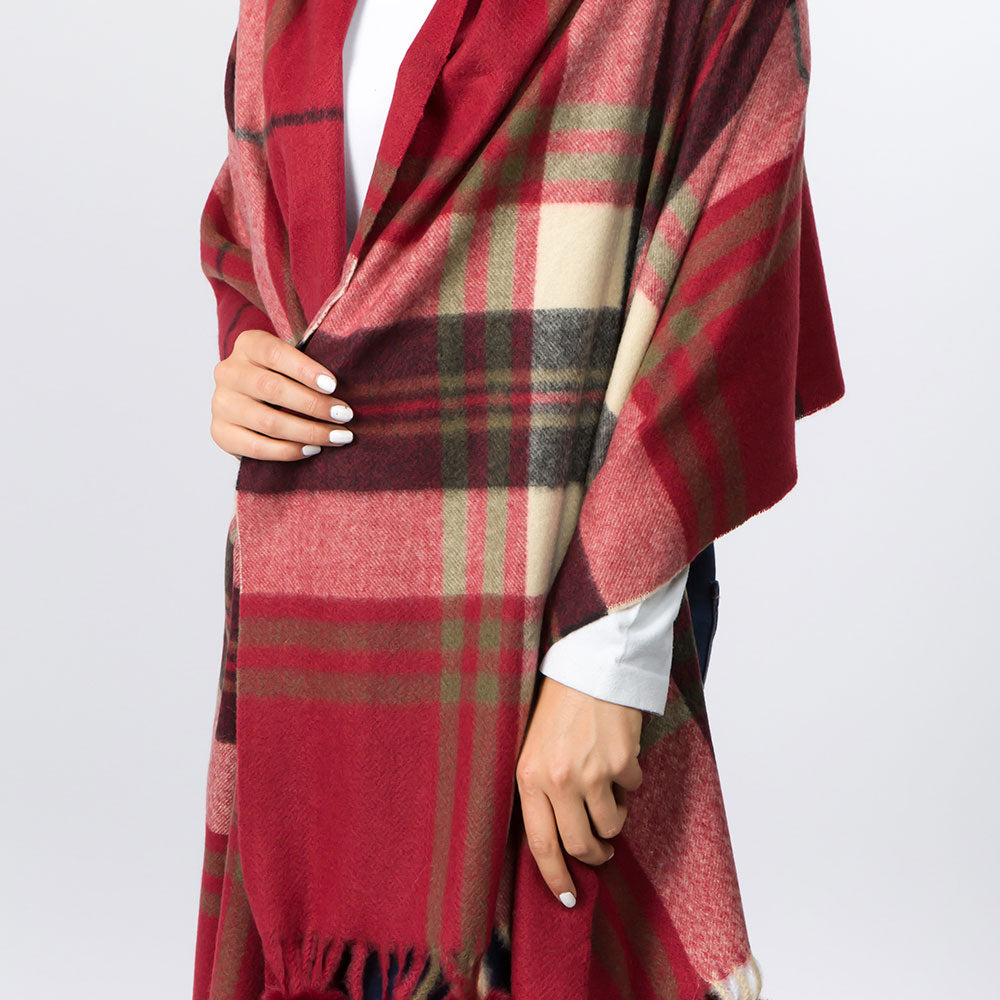 iLLASPARKZ Faux Fur Pom Pom Tassel Plaid Scarf