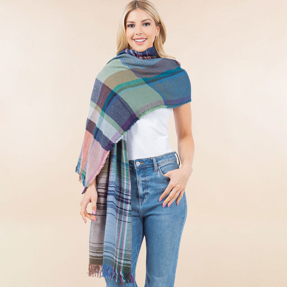 iLLASPARKZ Oversized Frayed Edge Soft Weave Plaid Scarf