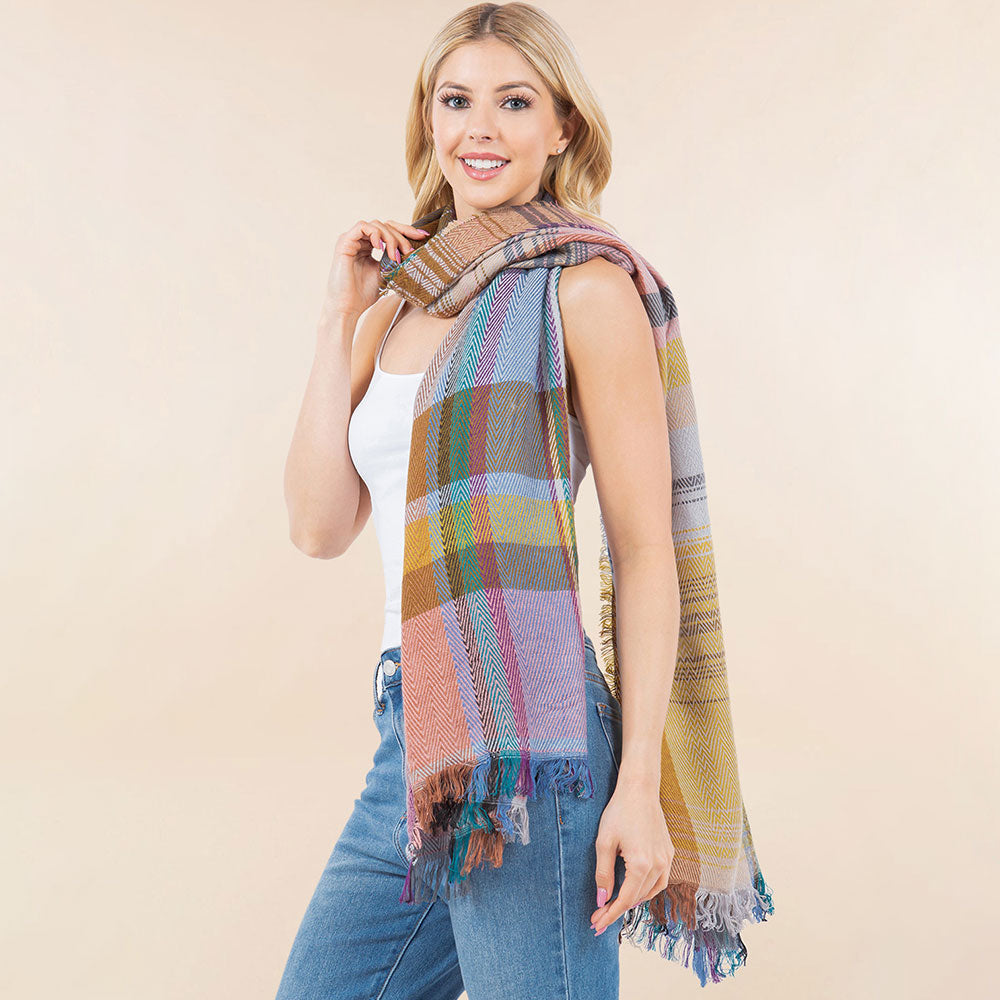 iLLASPARKZ Oversized Frayed Edge Soft Weave Plaid Scarf
