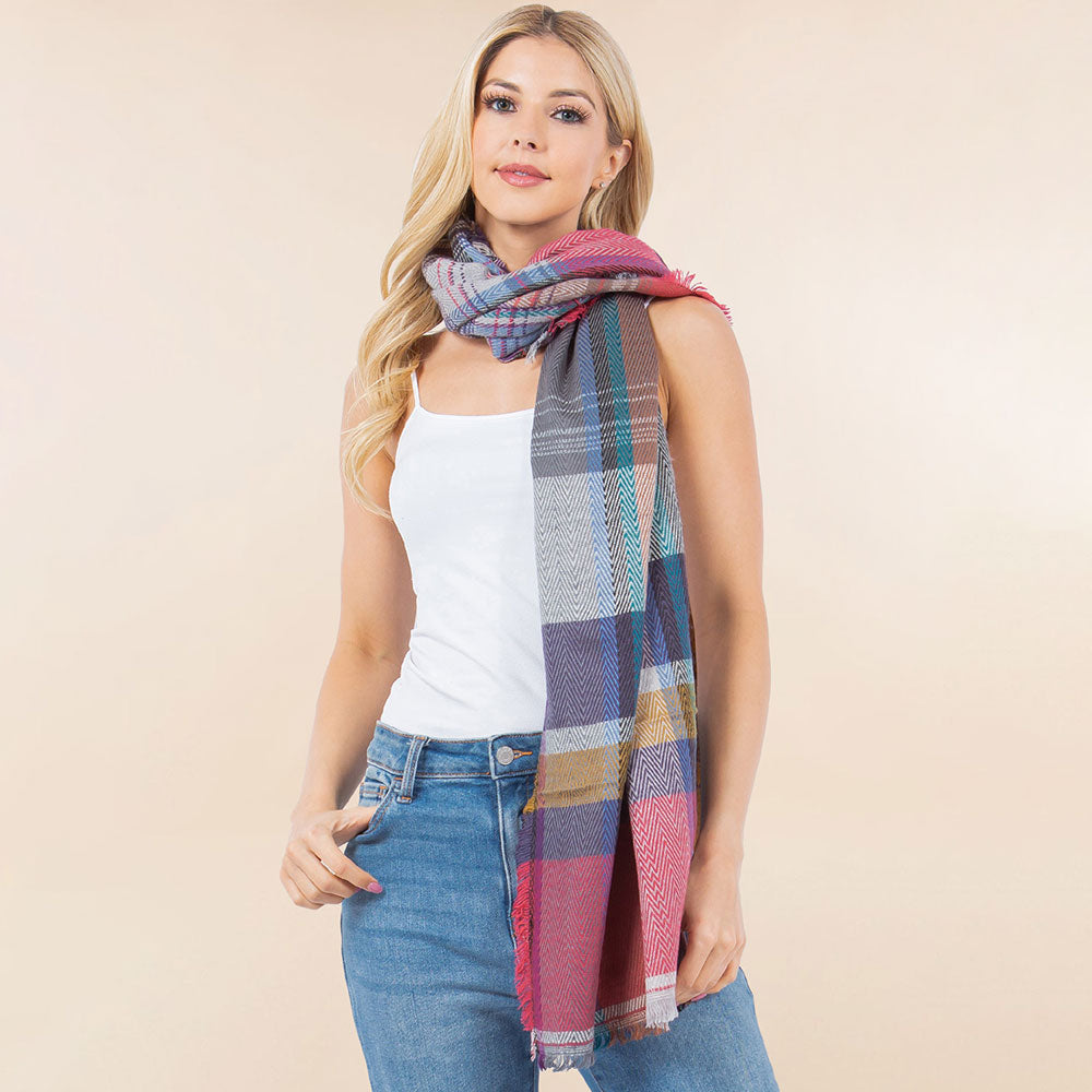 iLLASPARKZ Oversized Frayed Edge Soft Weave Plaid Scarf