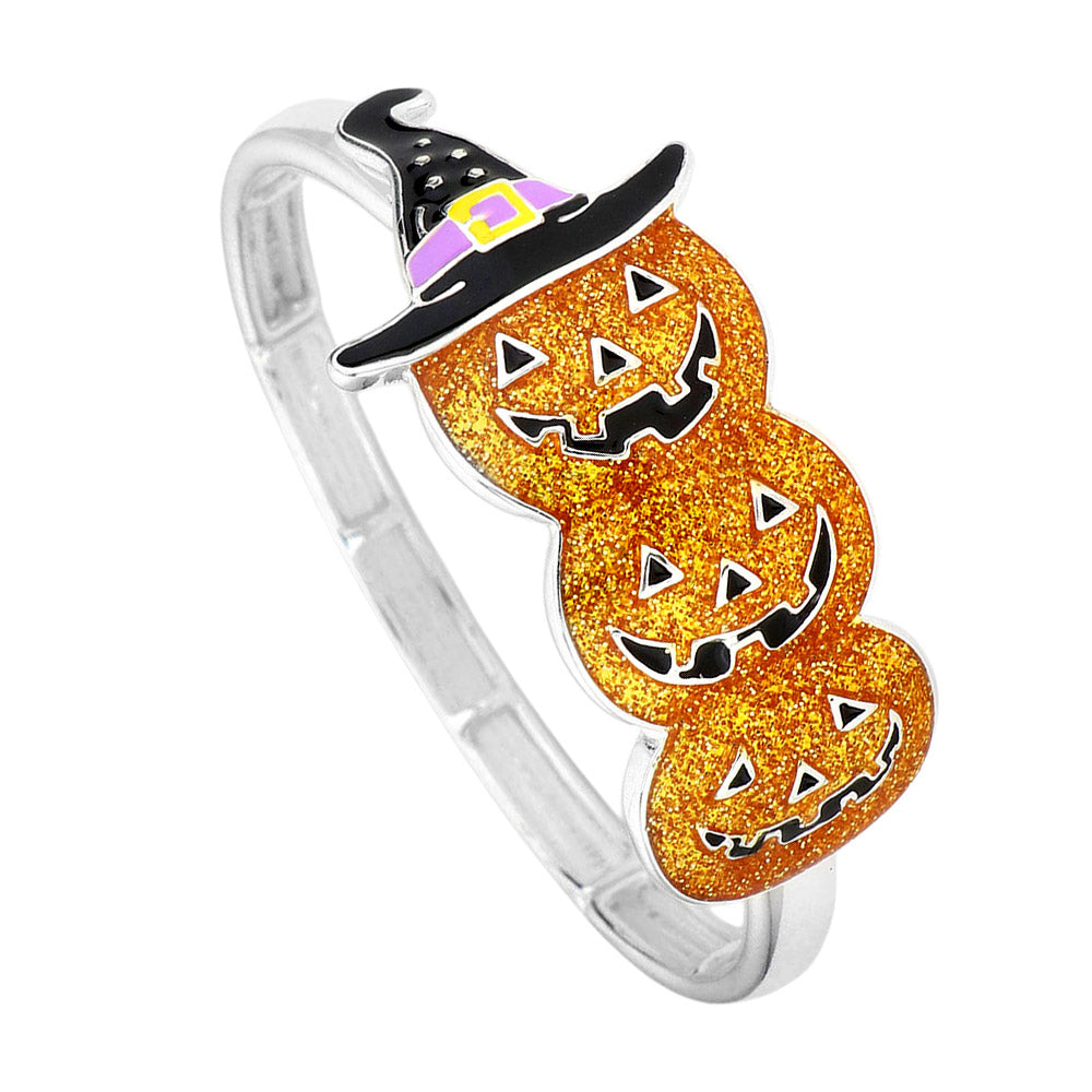 iLLASPARKZ Glittered Halloween Pumpkin Witch Hat Stretch Bracelet