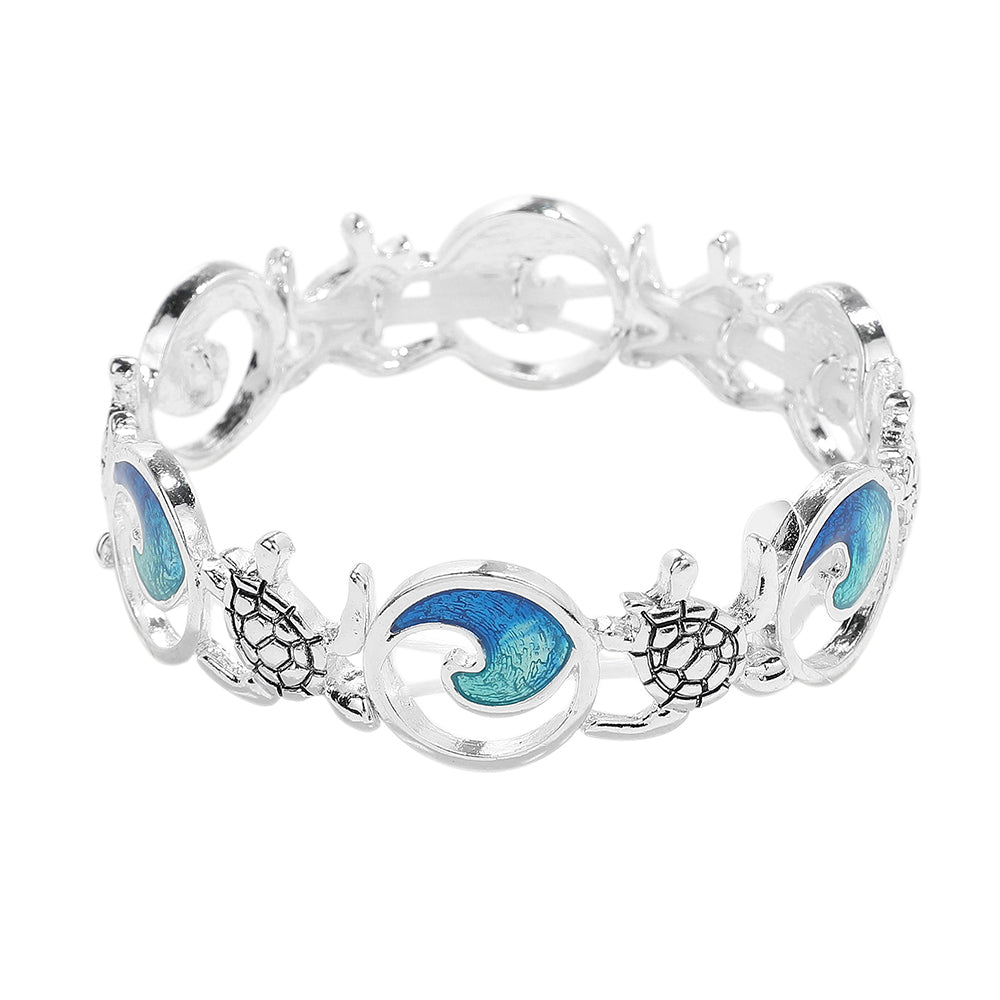 iLLASPARKZ Enamel Wave Metal Turtle Link Stretch Bracelet