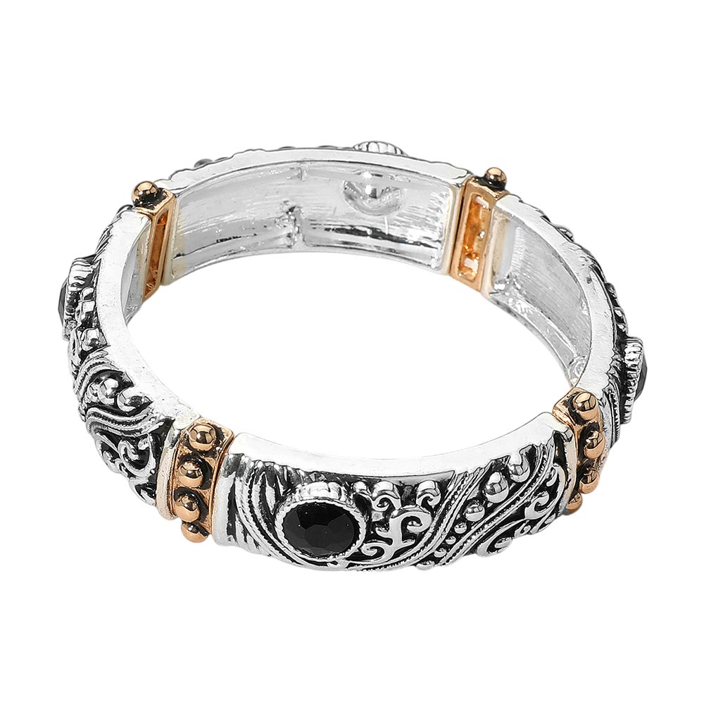 iLLASPARKZ Two Tone Antique Metal Stone Boho Stretch Bracelet