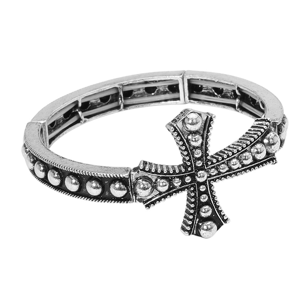 iLLASPARKZ Stone Paved Burnished Metal Cross Pointed Stretch Bracelet