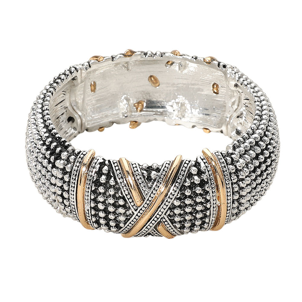 iLLASPARKZ Two Tone Antique Metal Crisscross Pointed Boho Stretch Bracelet