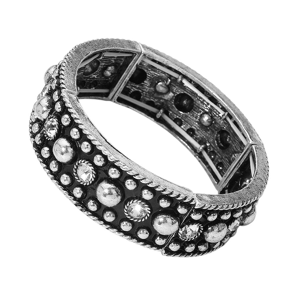 iLLASPARKZ Western Stone Metal Stud Embellished Stretch Bracelet