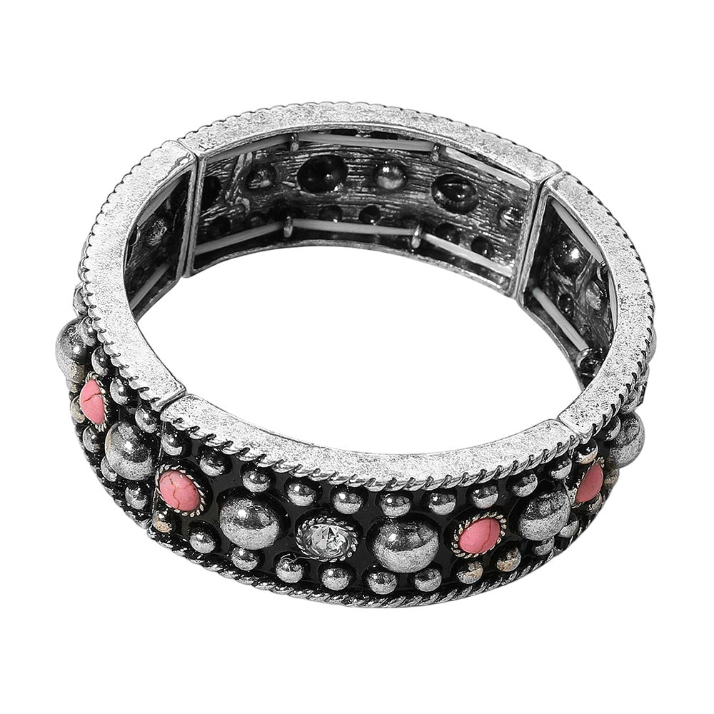 iLLASPARKZ Western Stone Metal Stud Embellished Stretch Bracelet