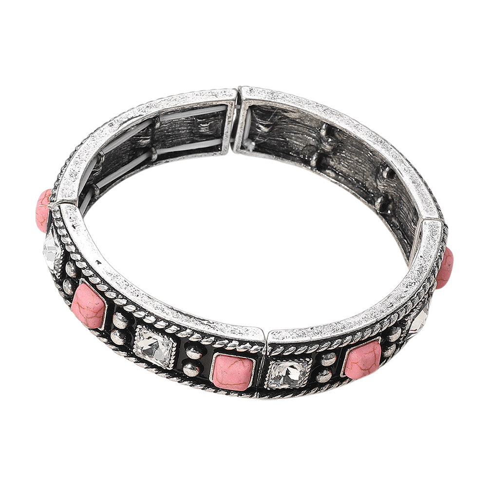 iLLASPARKZ Western Square Stone Studded Stretch Bracelet
