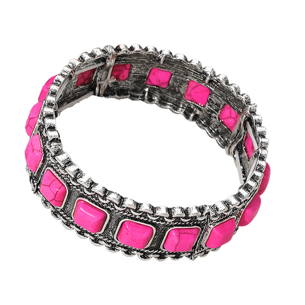 iLLASPARKZ Antique Metal Western Natural Stone Pointed Stretch Bracelet