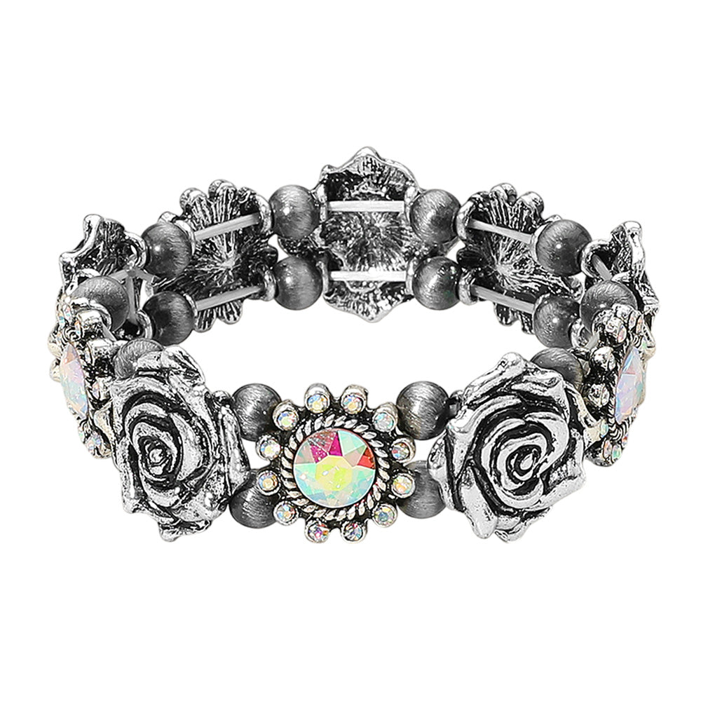 iLLASPARKZ Antique Metal Western Flower Stone Pointed Stretch Bracelet
