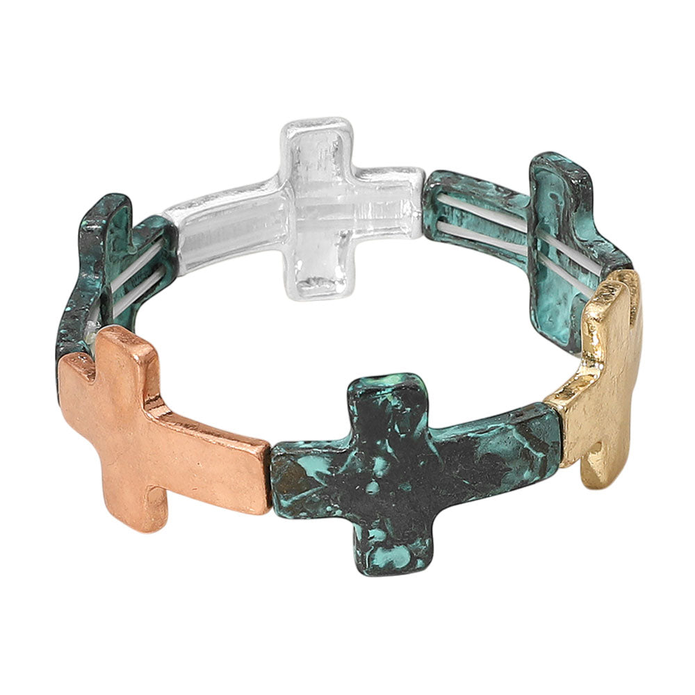 iLLASPARKZ Worn Metal Cross Stretch Bracelet