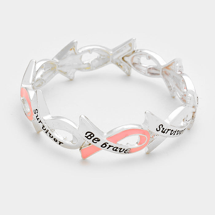 iLLASPARKZ Be Brave Survivor Pink Ribbon Stretch Bracelet