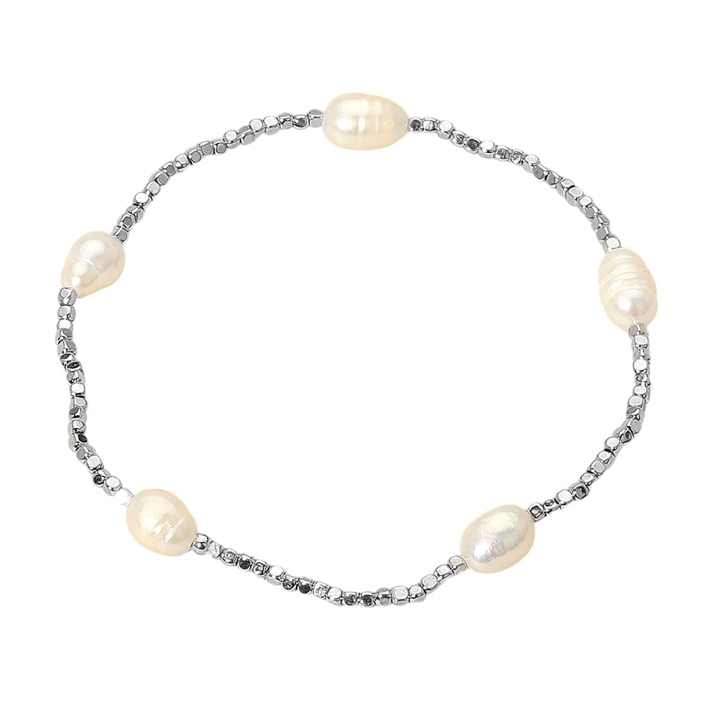iLLASPARKZ Natural Pearl Seed Beaded Stretch Bracelet