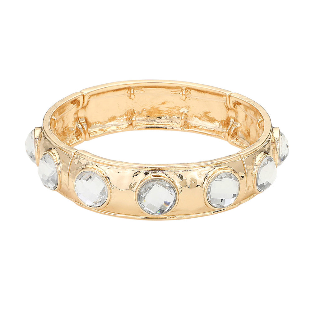 iLLASPARKZ Stone Embellished Hammered Metal Stretch Bracelet