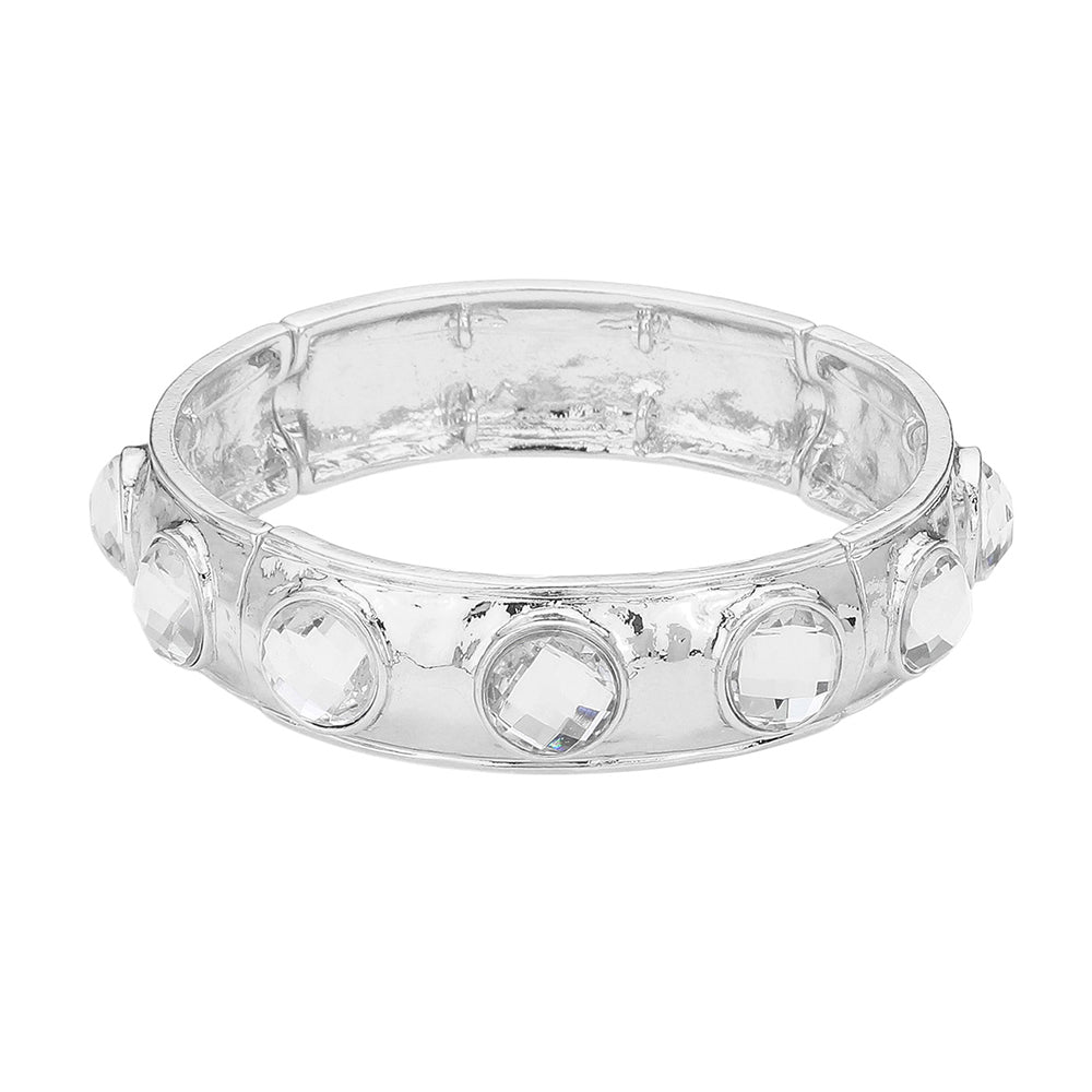 iLLASPARKZ Stone Embellished Hammered Metal Stretch Bracelet