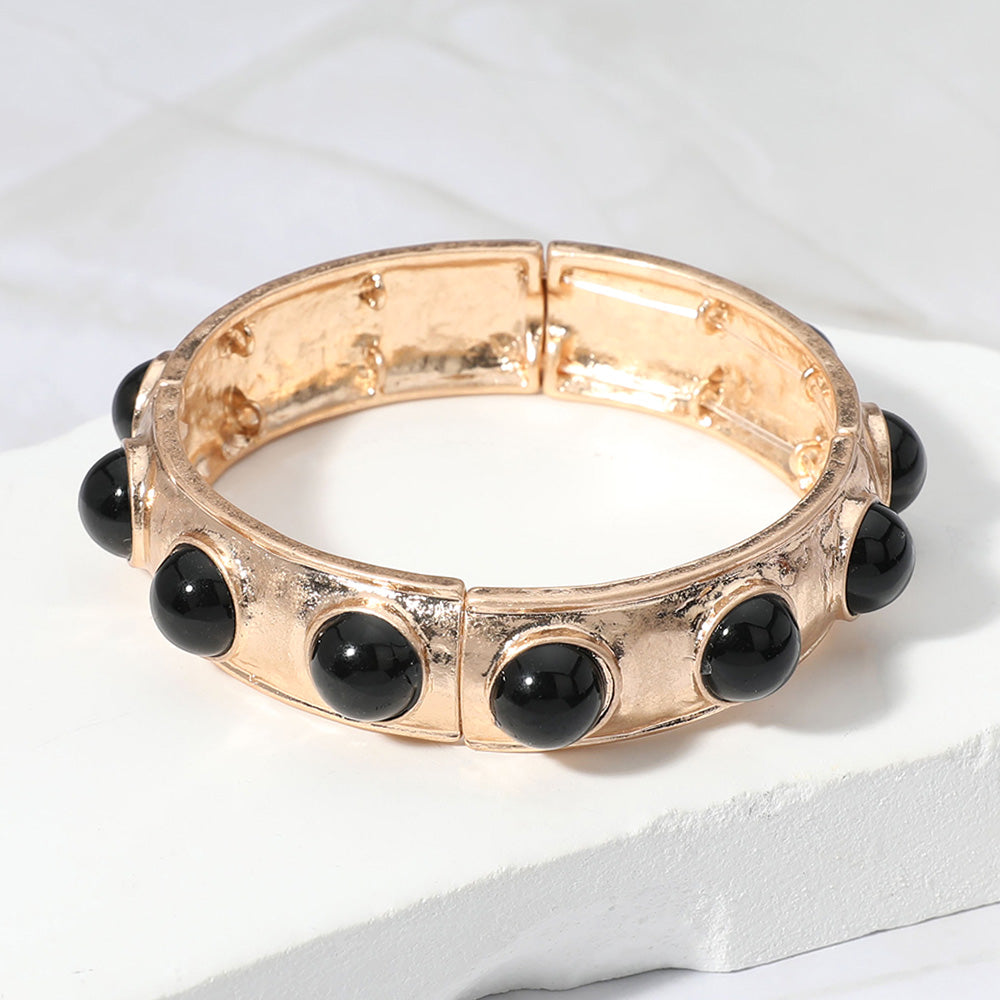 iLLASPARKZ Bead Embellished Hammered Metal Stretch Bracelet