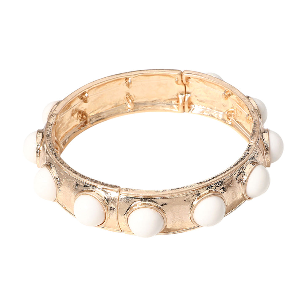iLLASPARKZ Bead Embellished Hammered Metal Stretch Bracelet