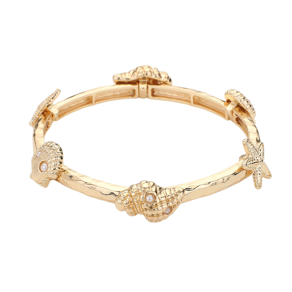 iLLASPARKZ Pearl Paved Starfish Shell Puka Shell Pointed Stretch Bracelet