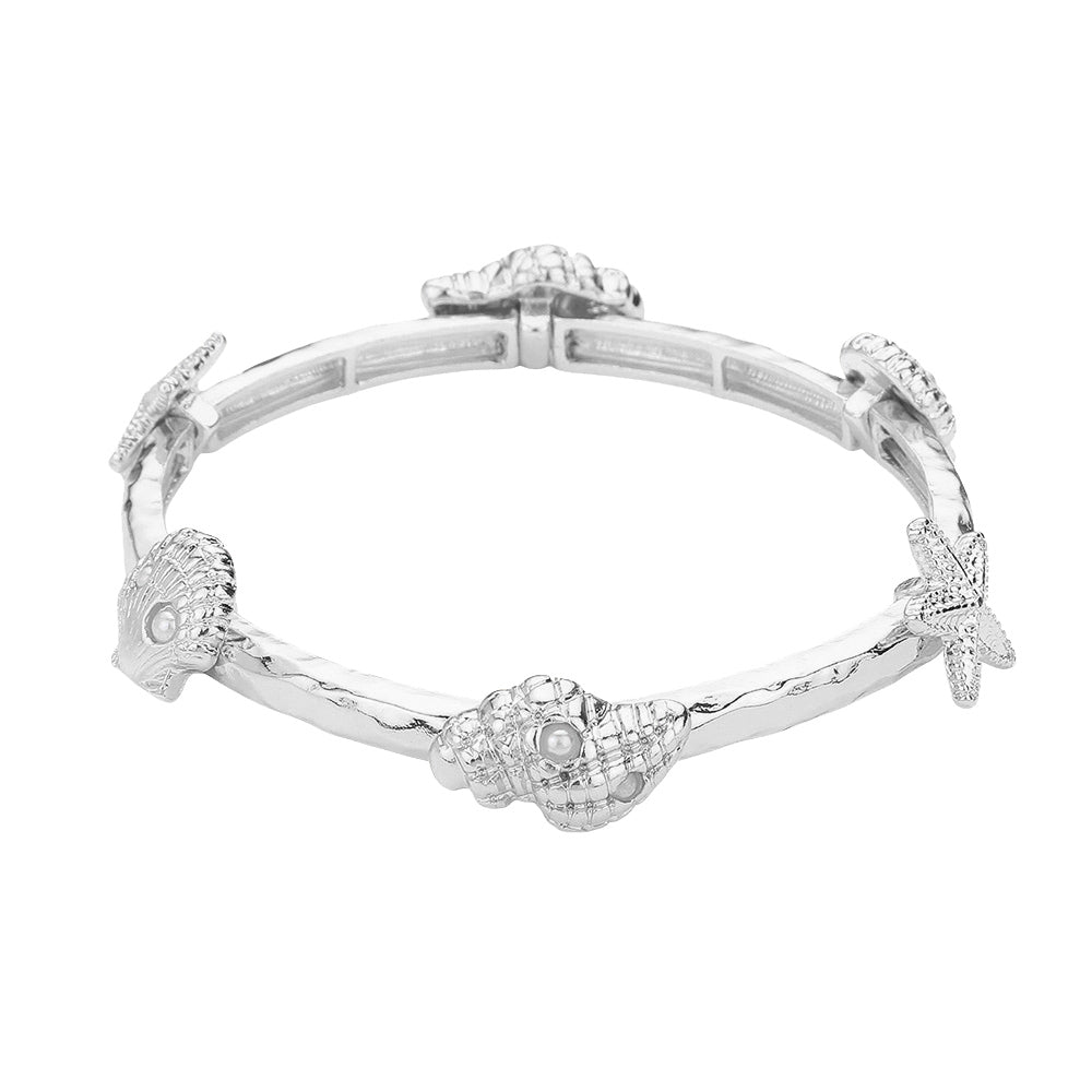 iLLASPARKZ Pearl Paved Starfish Shell Puka Shell Pointed Stretch Bracelet