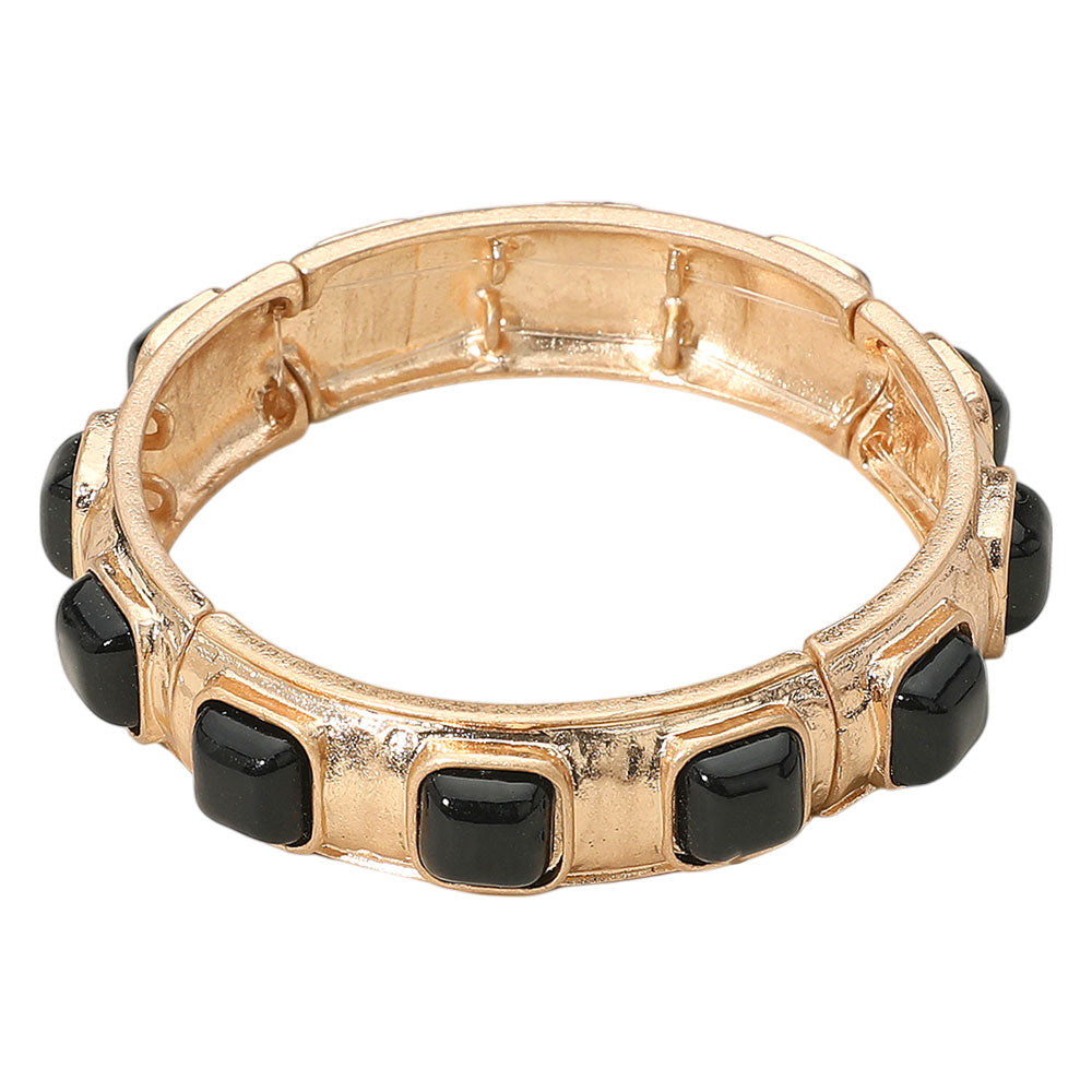 iLLASPARKZ Square Bead Embellished Hammered Metal Stretch Bracelet