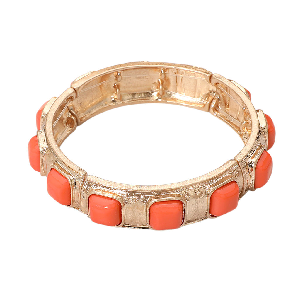 iLLASPARKZ Square Bead Embellished Hammered Metal Stretch Bracelet