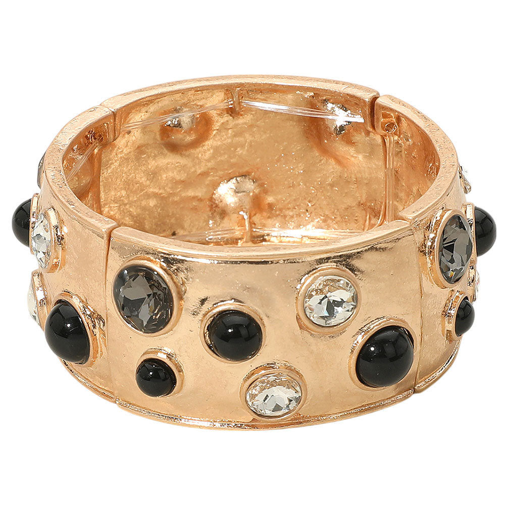 iLLASPARKZ Gemstone Studded Wide Bangle Statement Stretch Bracelet
