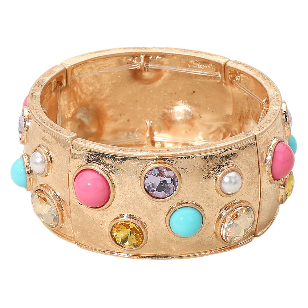 iLLASPARKZ Gemstone Studded Wide Bangle Statement Stretch Bracelet