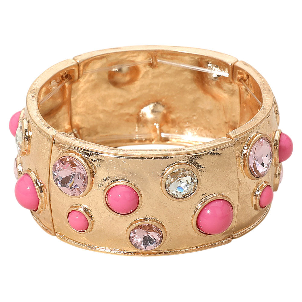 iLLASPARKZ Gemstone Studded Wide Bangle Statement Stretch Bracelet