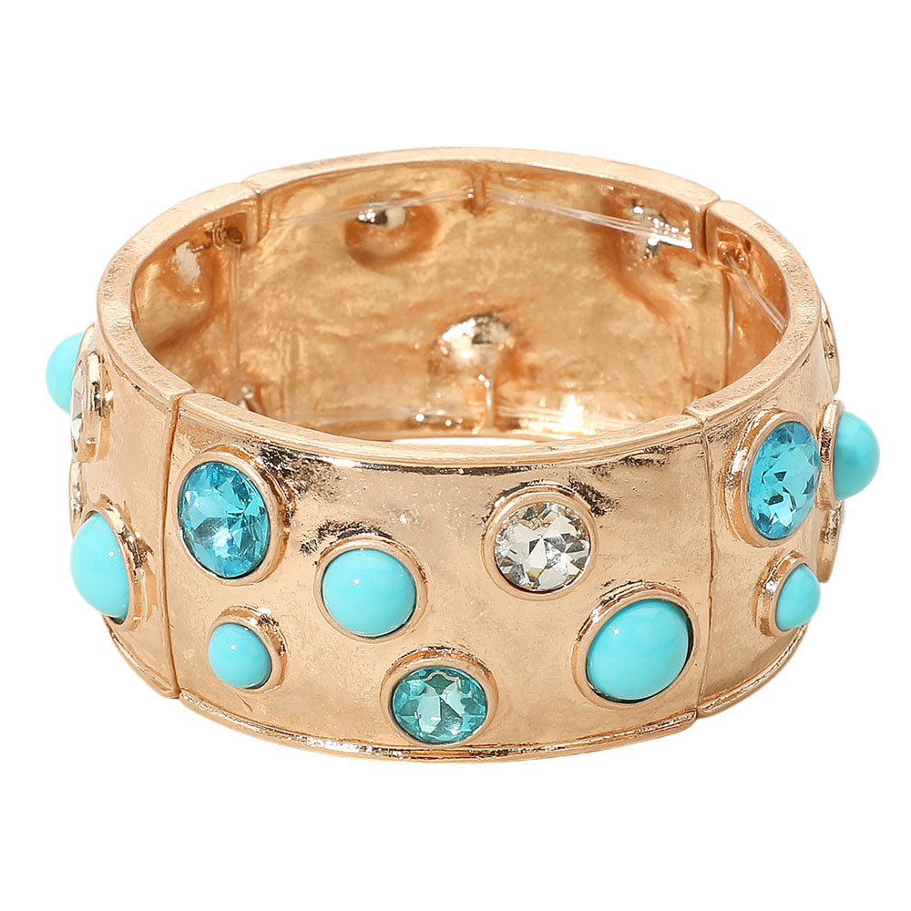 iLLASPARKZ Gemstone Studded Wide Bangle Statement Stretch Bracelet