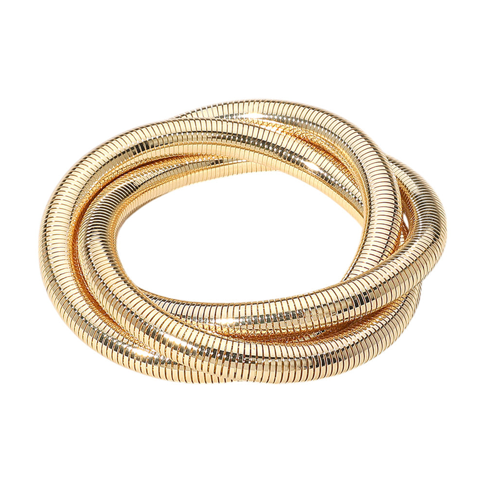 iLLASPARKZ Ribbed Metal Twisted Stretch Bangle Bracelet