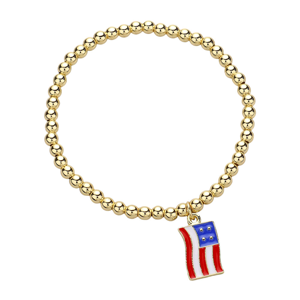 iLLASPARKZ Stainless Steel Enamel American USA Flag Charm Pointed Stretch Bracelet
