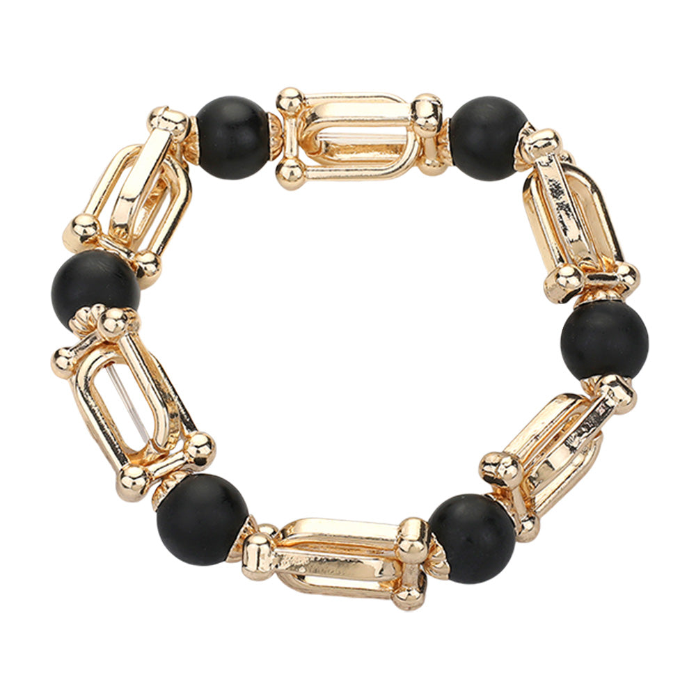 iLLASPARKZ Semi Precious Stone Hardware Beaded Stretch Bracelet