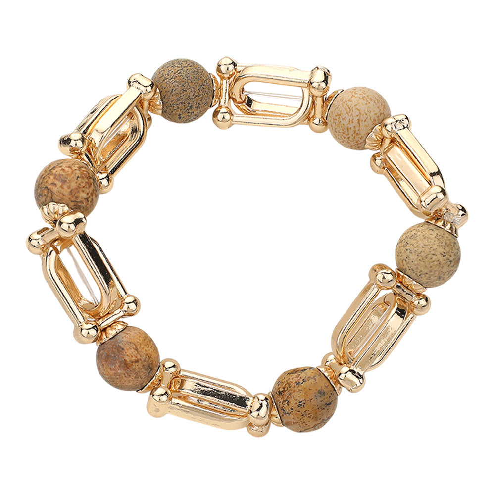 iLLASPARKZ Semi Precious Stone Hardware Beaded Stretch Bracelet