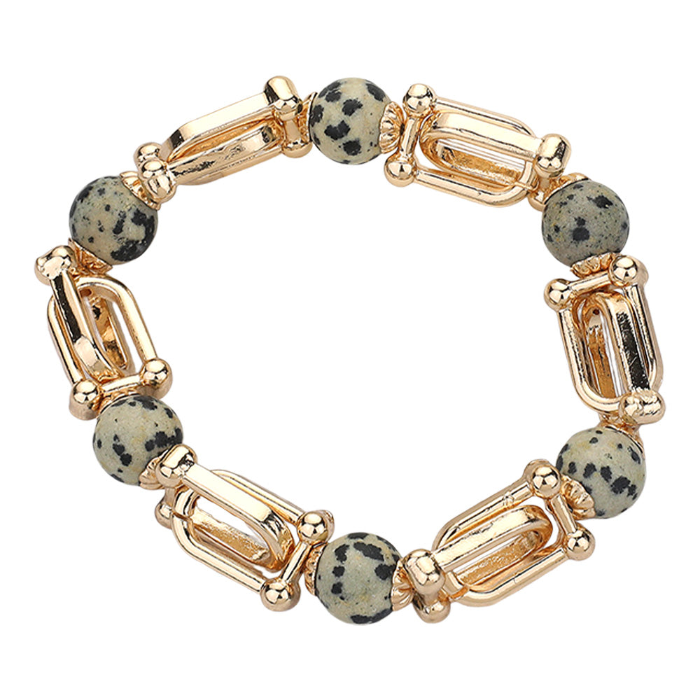 iLLASPARKZ Semi Precious Stone Hardware Beaded Stretch Bracelet