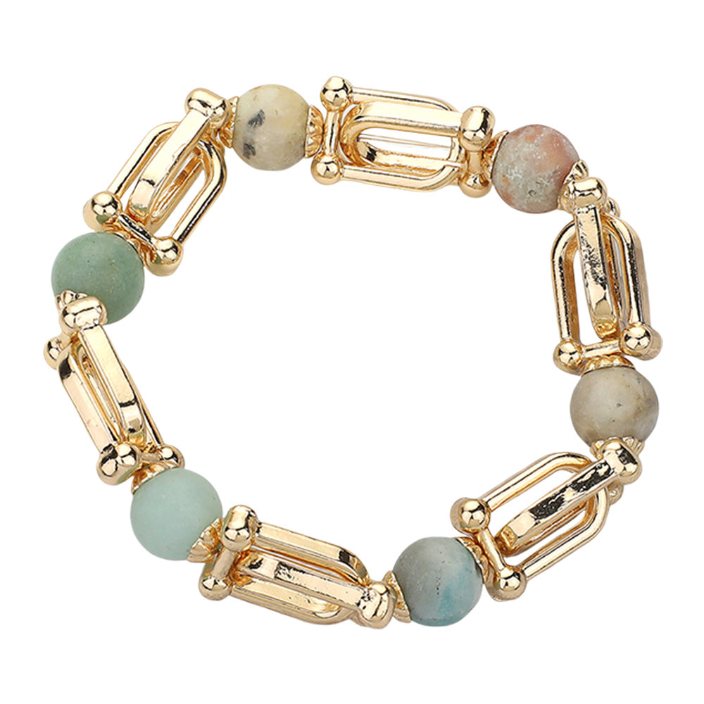 iLLASPARKZ Semi Precious Stone Hardware Beaded Stretch Bracelet
