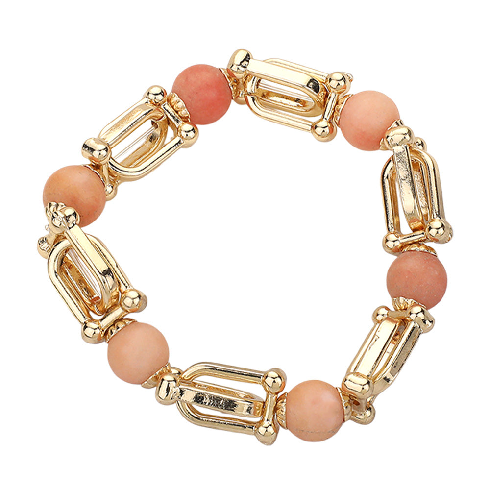 iLLASPARKZ Semi Precious Stone Hardware Beaded Stretch Bracelet